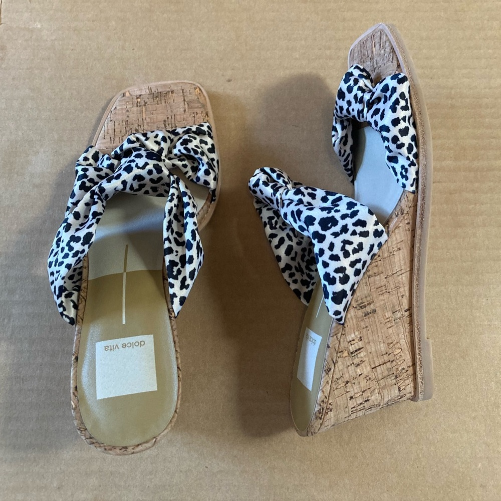 Dolce Vita NWOT Naji Leopard Satin Cork Wedges size 8 - Picture 4 of 9